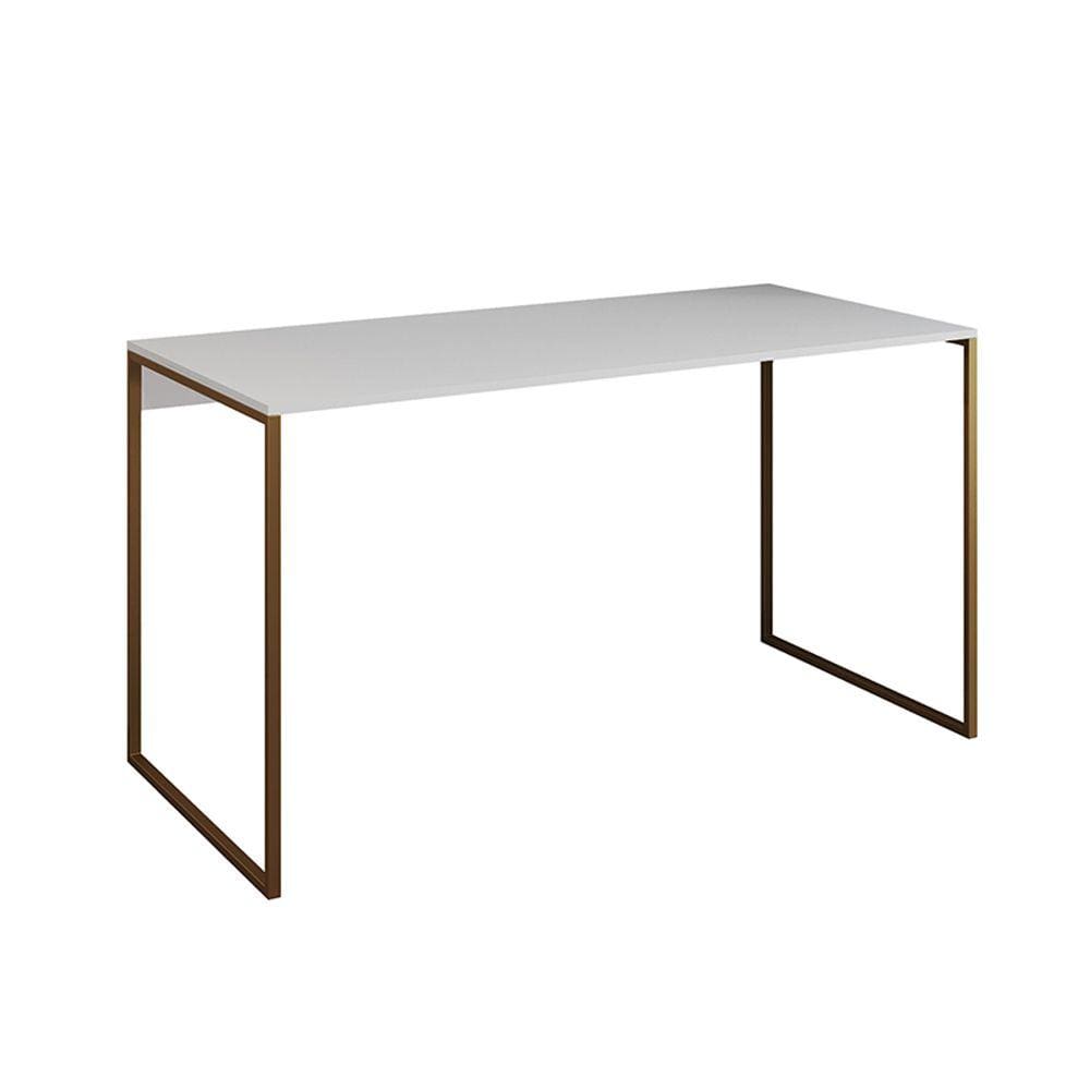 Mesa para Escritório Industrial Base Ferro Dourado Tampo Mdp Branco 120x60
