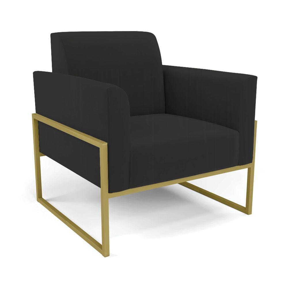 Poltrona Base Industrial Alta Dourado Marisa Veludo Preto D03 - D`Rossi