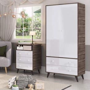 Guarda roupa de Bebê 2 Portas Retrô Carvalho/Branco