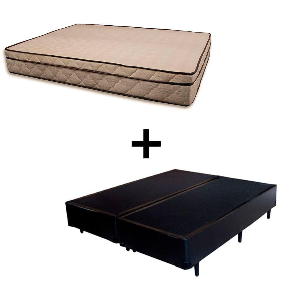 Cama Box Casal 138 Bipartido Tecido Sintético Preto Com Colchão Polônia Bello Box - D28 65x138x188