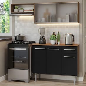 Armário De Cozinha Compacta 165cm Rustic/preto Emilly Madesa 03 Rustic/preto