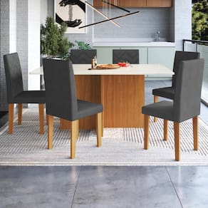 Conjunto Sala De Jantar Fidelitá Itália 170cm Com 6 Cadeiras Freijó/Off-White Assento Grafite