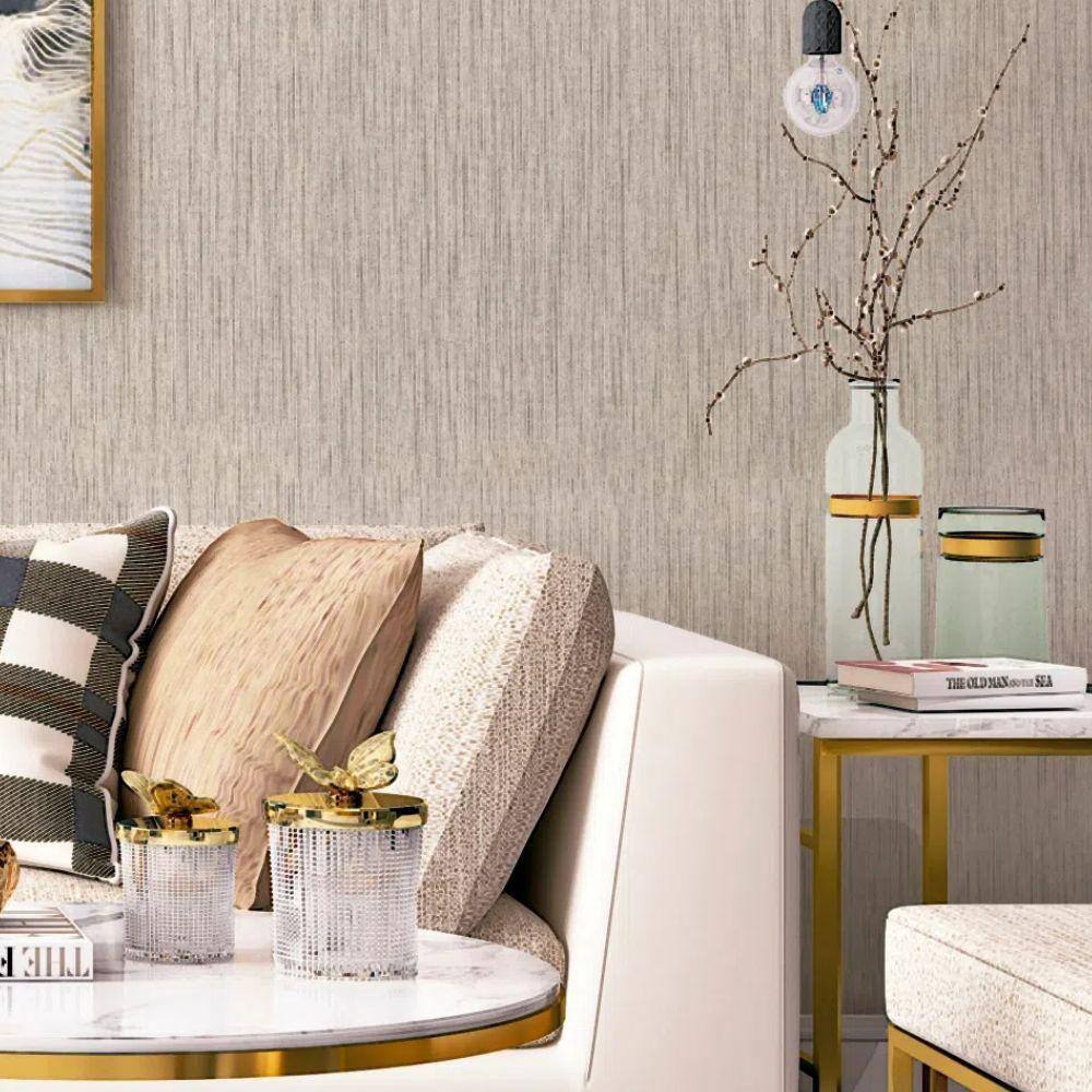 Papel De Parede Colorkey Têxtil Bege 10m X 0.53m