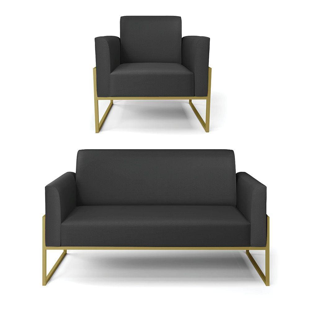 Sofá Namoradeira com Poltrona Base Industrial Alta Dourado Marisa Corino D03 - D`Rossi