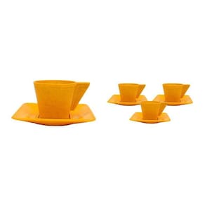 Kit 4 Xícara E Pires 50Ml Fibra Madeira Amarelo