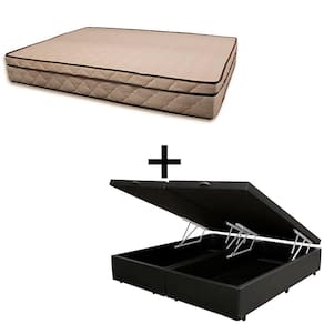 Cama Baú Casal 138 Bipartido Tecido Sintético Preto Com Colchão Polônia Bello Box - D28 66x138x188