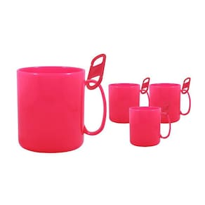 Kit 4 Caneca Redonda Clipe Rosa Neon 400Ml Plástico