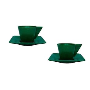 Kit 2 Xícara E Pires 50Ml Fibra Madeira Verde