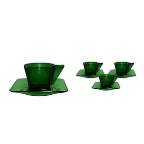 Kit 4 Xícara E Pires Cristal Verde 50Ml Plástico