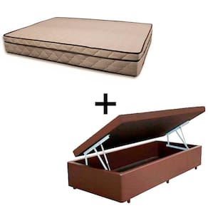 Cama Baú Solteiro 88 Tecido Sintético Marrom Com Colchão Polônia Bello Box - D28 66x88x188