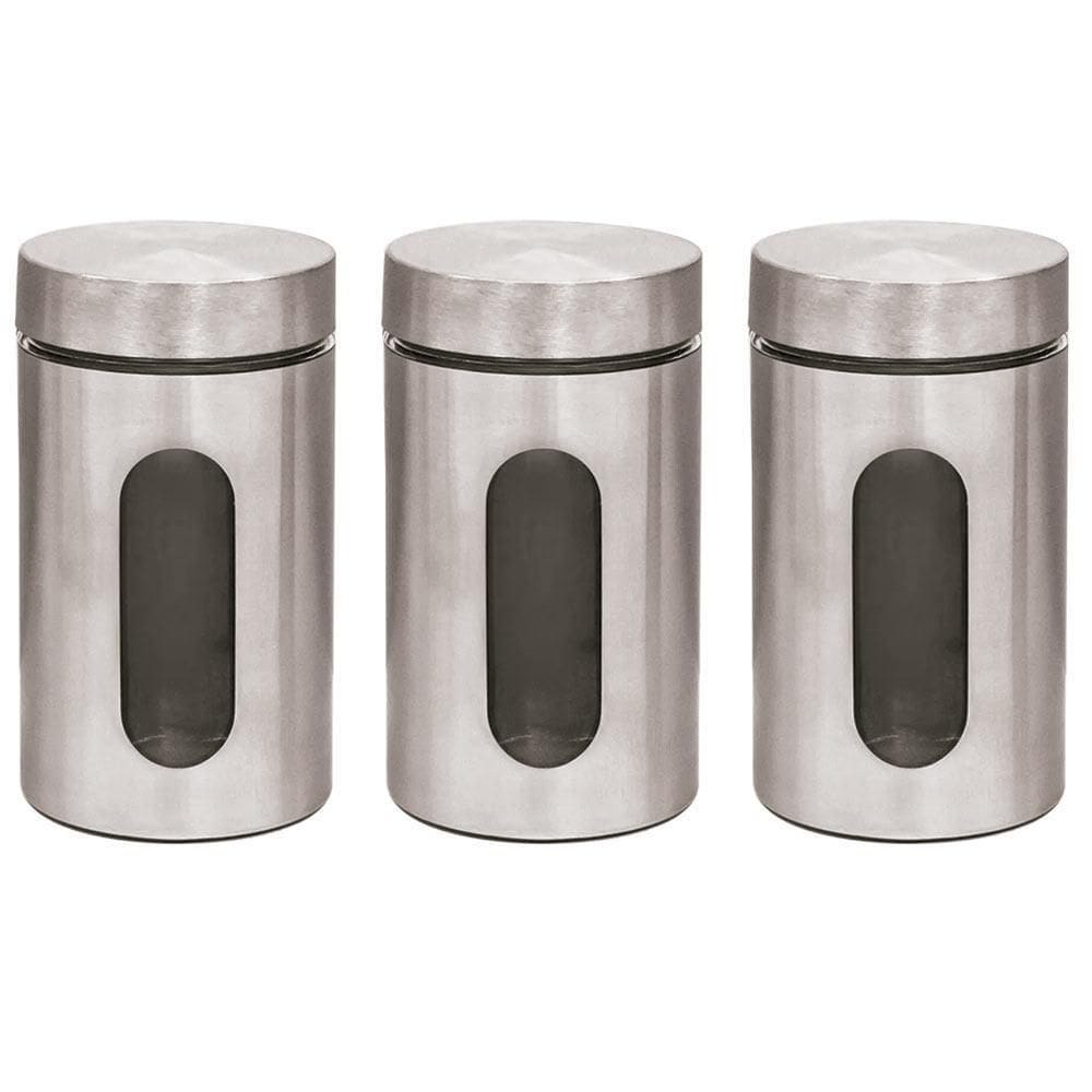 Kit 3 Pote Inox Visor Vítreo 1L - Mimo Style Cinza