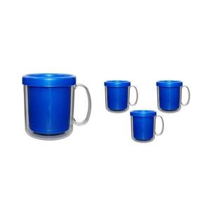 Kit 4 Canecas Térmica Cristal Azul 300Ml Plástico