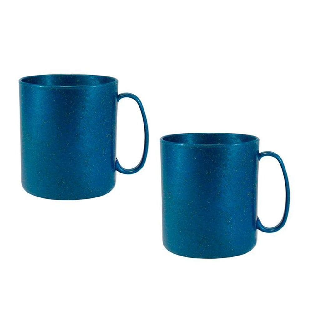 Kit 2 Canecas Redonda Fibra Madeira Azul 400Ml