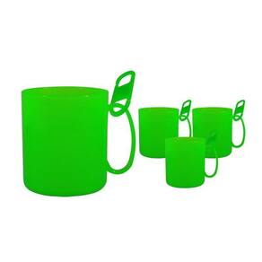 Kit 4 Caneca Redonda Clipe Verde Neon 400Ml Plástico