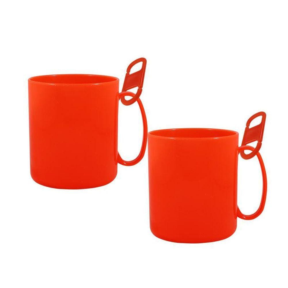 Kit 2 Caneca Redonda Clipe Laranja Neon 400Ml Plástico