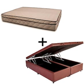 Cama Baú King 193 Tecido Sintético Marrom Com Colchão Polônia Bello Box - D28 66x193x203