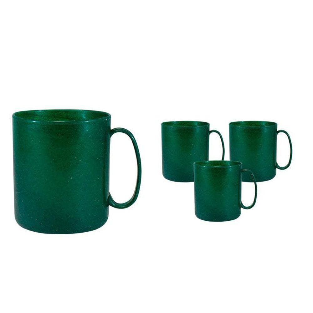 Kit 4 Canecas Redonda Fibra Madeira Verde 400Ml