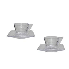 Kit 2 Xícara E Pires Cristal Transparente 50Ml Plástico