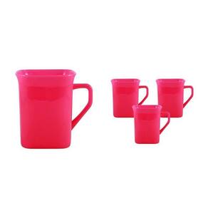 Kit 4 Canecas Quadrada Rosa Neon 250Ml Plástico Premium