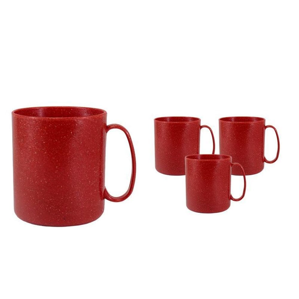 Kit 4 Canecas Redonda Fibra Madeira Vermelho 400Ml