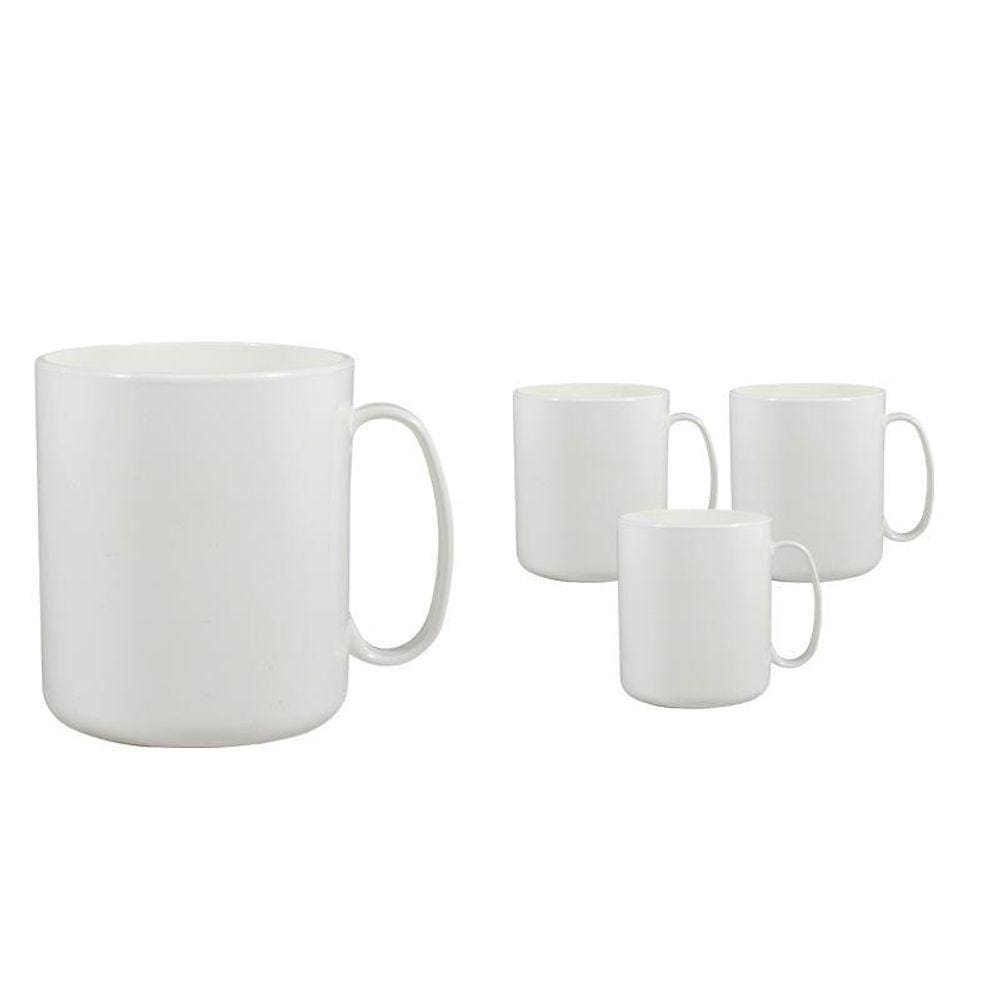 Kit 4 Canecas Redonda Branco 400Ml Plástico Premium