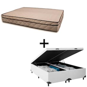 Cama Baú King 193 Tecido Sintético Branco Com Colchão Polônia Bello Box - D28 66x193x203