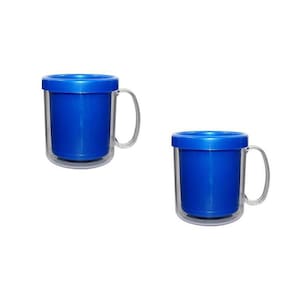 Kit 2 Canecas Térmica Cristal Azul 300Ml Plástico