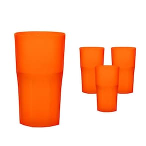 Kit 4 Copos Roma Laranja Neon 360Ml Plástico Premium