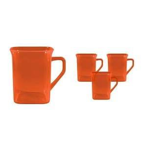 Kit 4 Canecas Quadrada Cristal Laranja Neon 250Ml Plástico