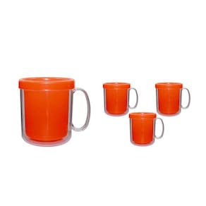Kit 4 Canecas Térmica Cristal Laranja Neon 300Ml Plástico