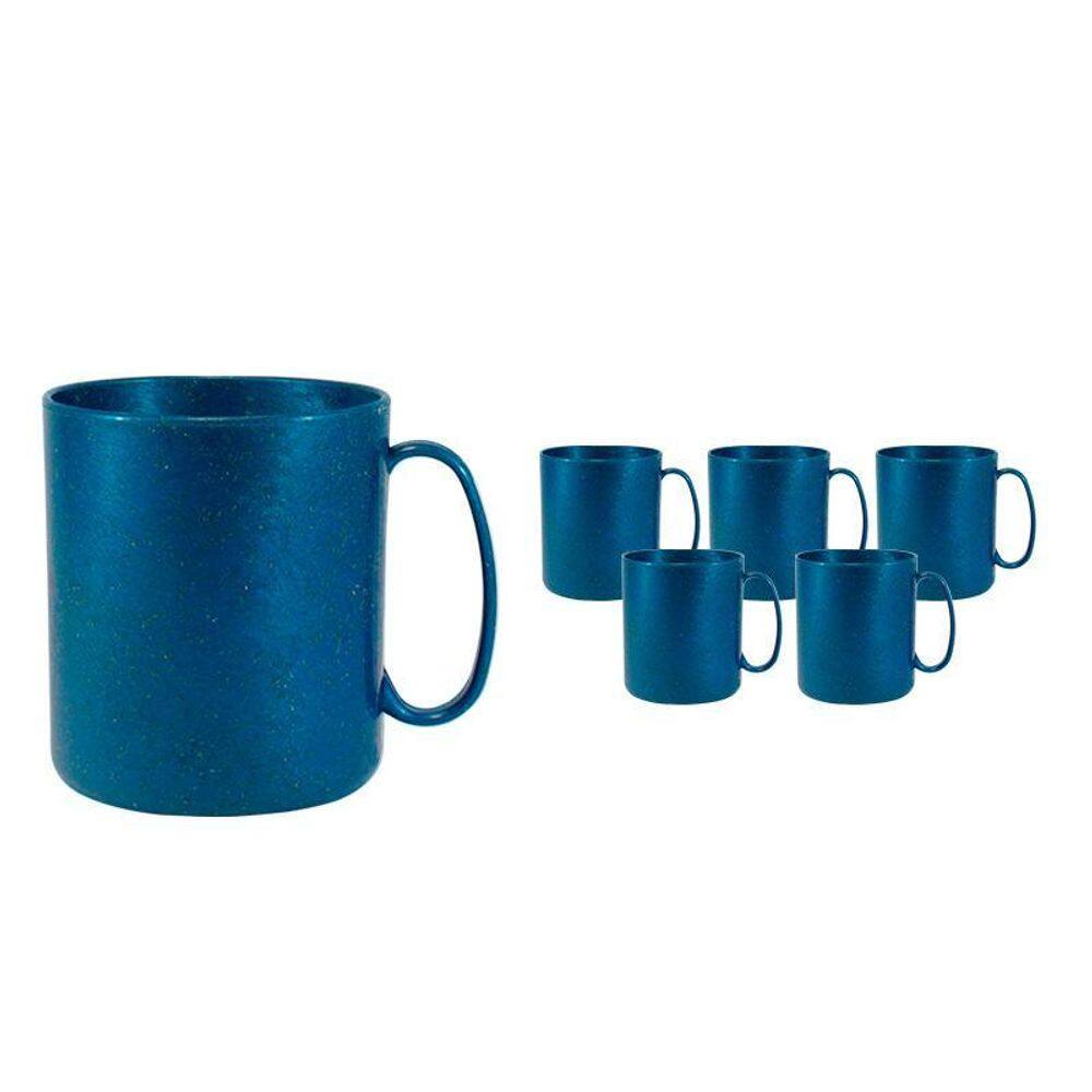 Kit 6 Canecas Redonda Fibra Madeira Azul 400Ml