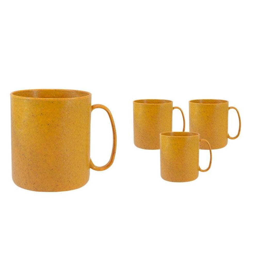 Kit 4 Canecas Redonda Fibra Madeira Amarelo 400Ml