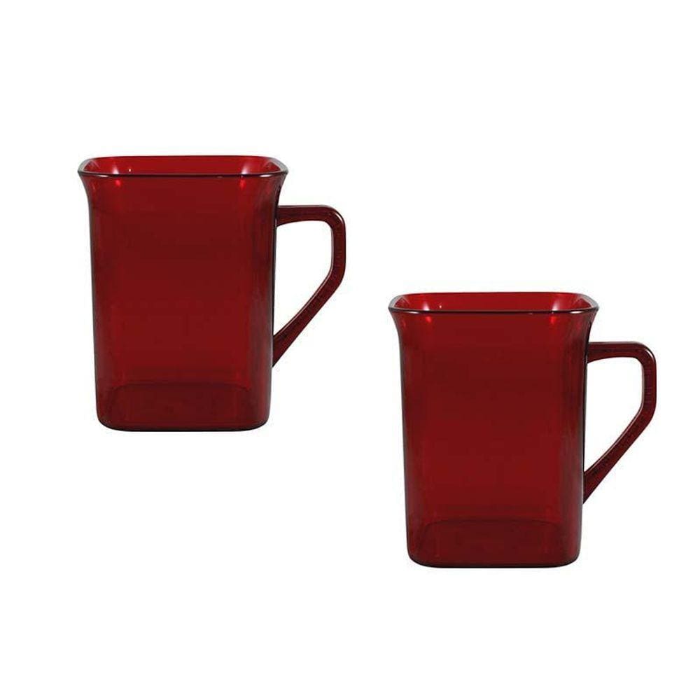 Kit 2 Canecas Quadrada Cristal Vermelho 250Ml Plástico