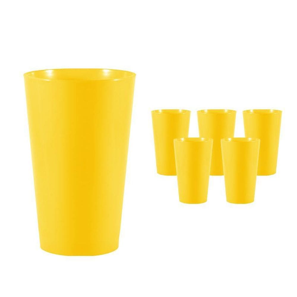 Kit 6 Copos Cancun Amarelo 320Ml Plástico Premium