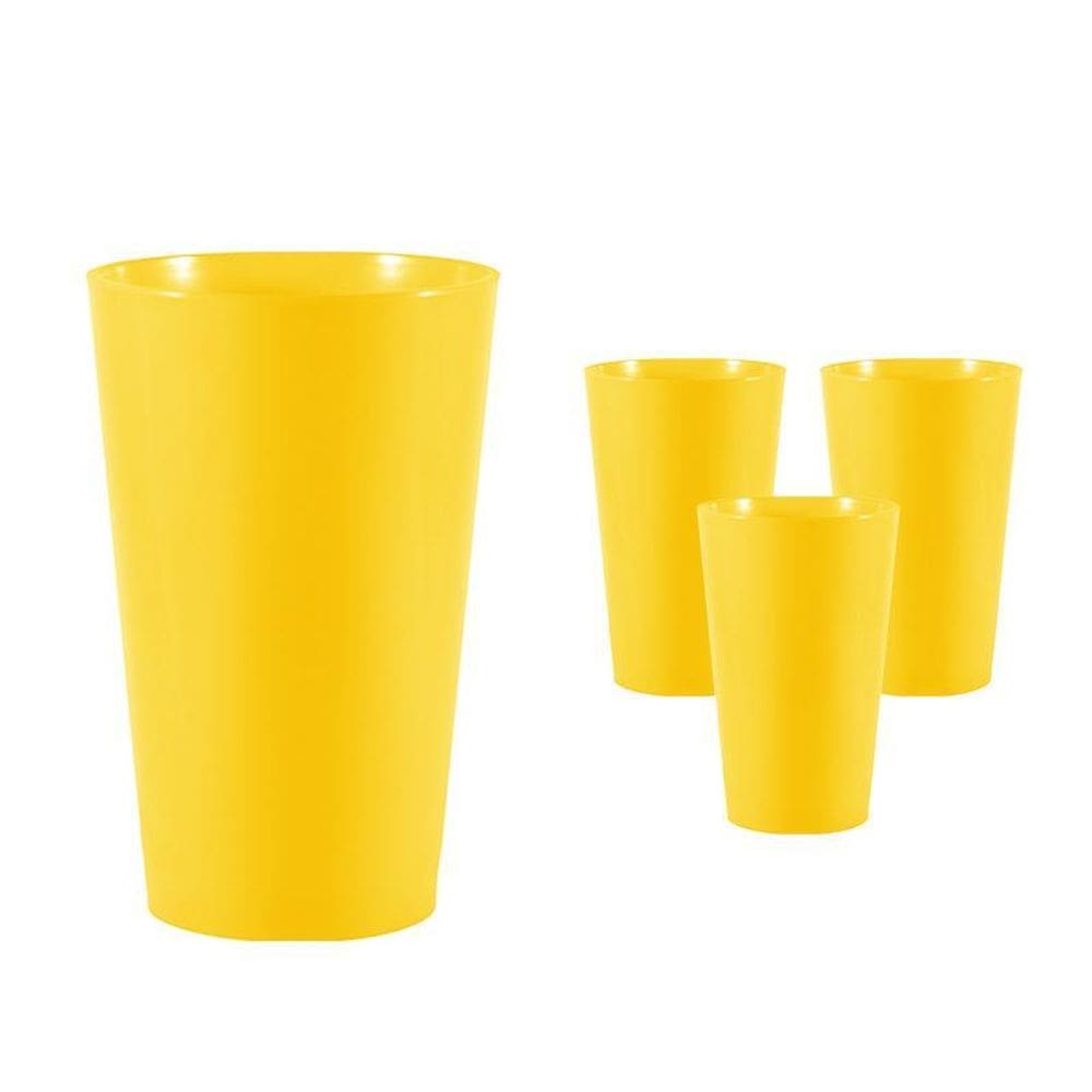 Kit 4 Copos Cancun Amarelo 320Ml Plástico Premium