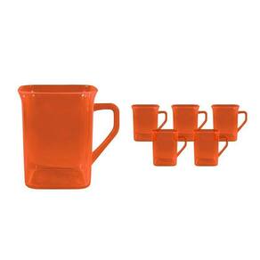 Kit 6 Canecas Quadrada Cristal Laranja Neon 250Ml Plástico