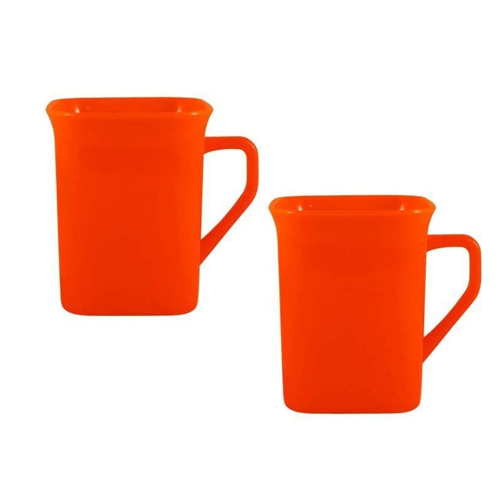 Kit 2 Canecas Quadrada Alaranjado 250Ml Plástico Premium