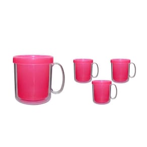 Kit 4 Canecas Térmica Cristal Rosa Neon 300Ml Plástico