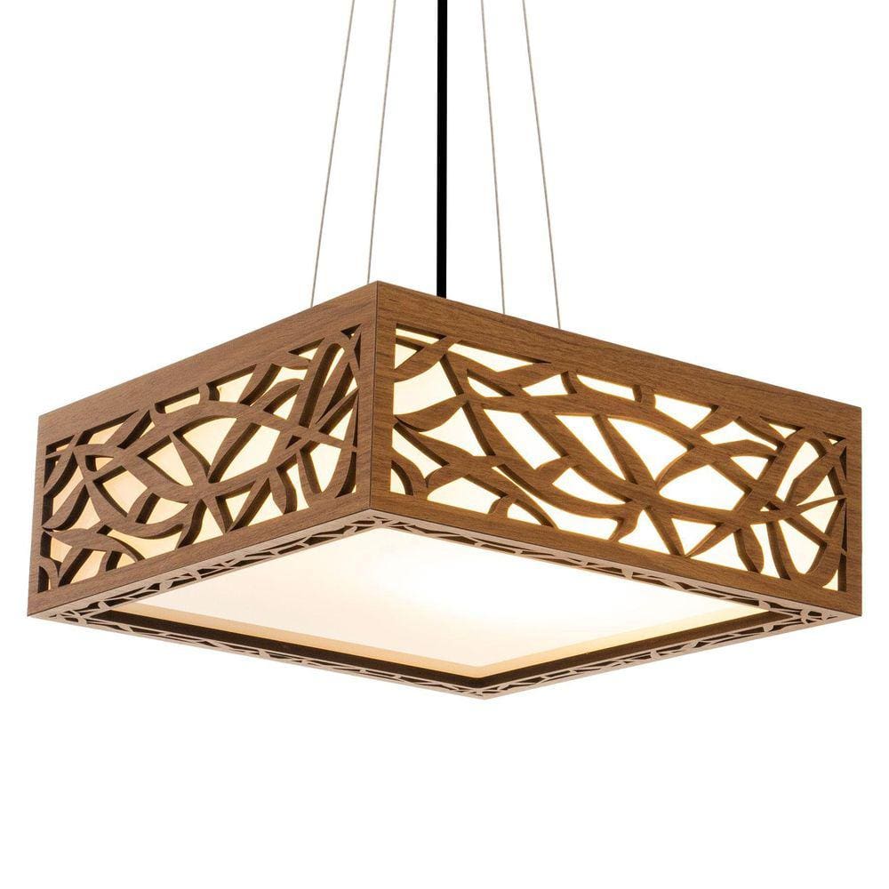 Lustre Decorativo Madeira Pendente Copacabana Quad 45Cm