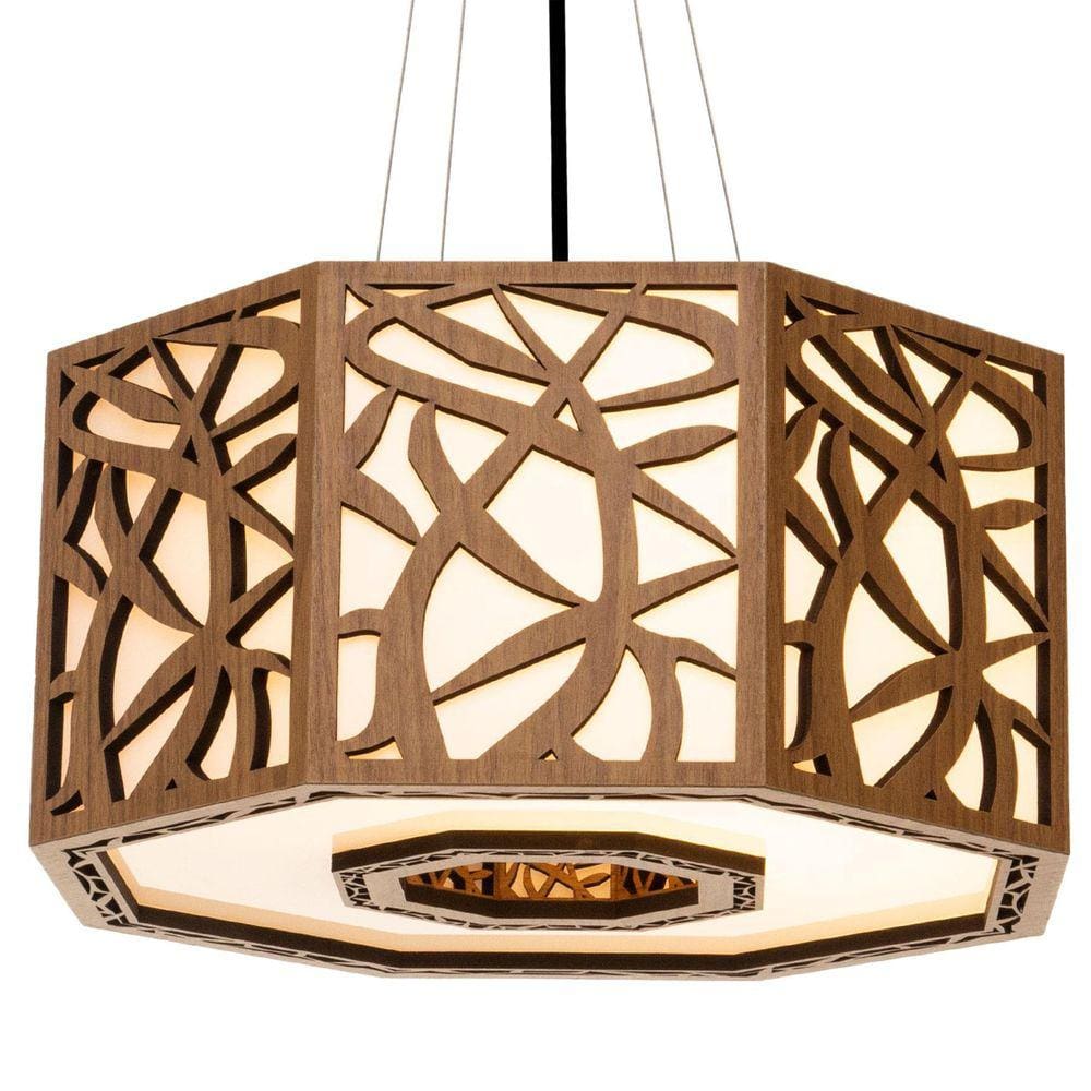 Lustre Decorativo Madeira Pendente Copacabana Octa 60Cm