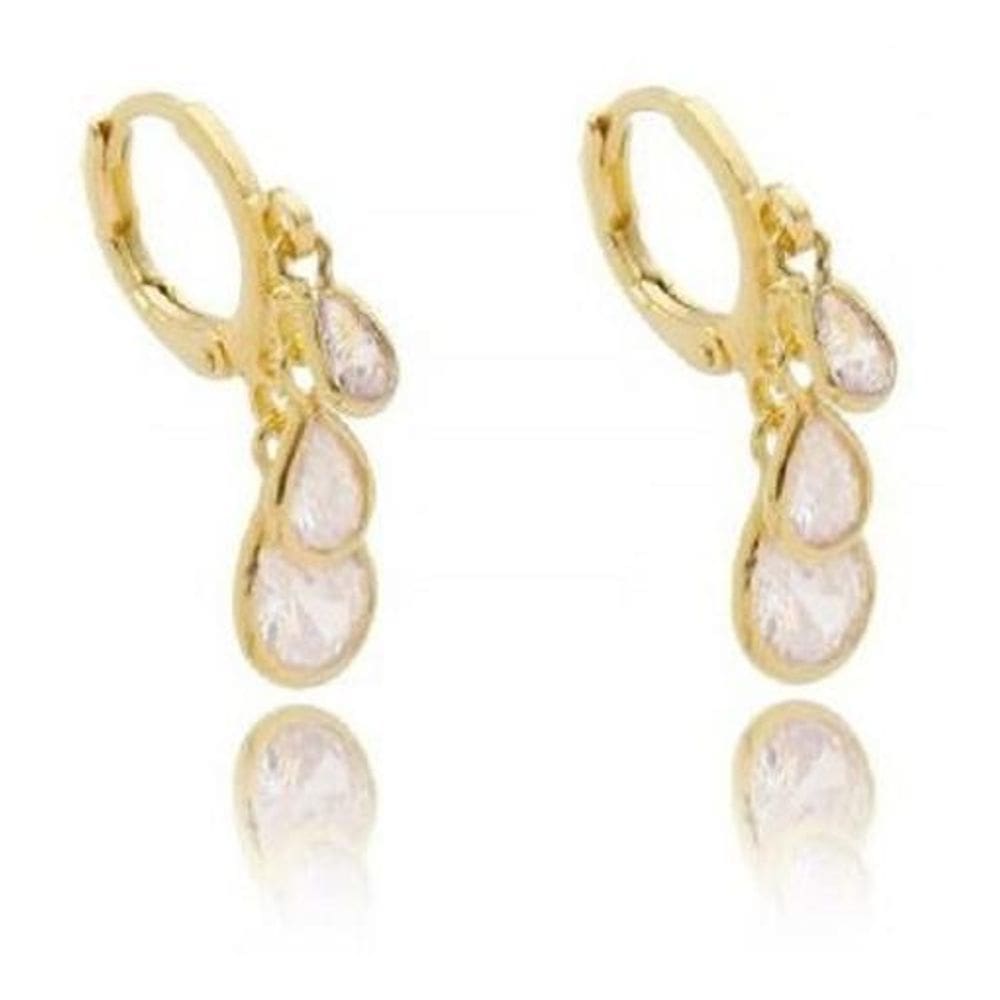 Brinco Argola Zircônia Pendurada Banhado Ouro18 - Dourado