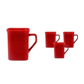 Kit 4 Canecas Quadrada Fibra Madeira Vermelho 250Ml