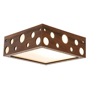 Lustre Decorativo Madeira Plafon Mariscal Quad 40Cm