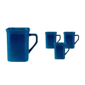Kit 4 Canecas Quadrada Fibra Madeira Azul 250Ml