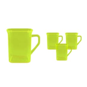 Kit 4 Canecas Quadrada Cristal Amarelo Neon 250Ml Plástico