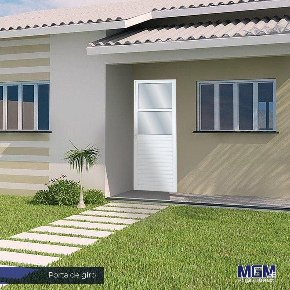 Porta de Alumínio 210x90cm com 2 Vidros Mini Boreal Linha Solida MGM Branco