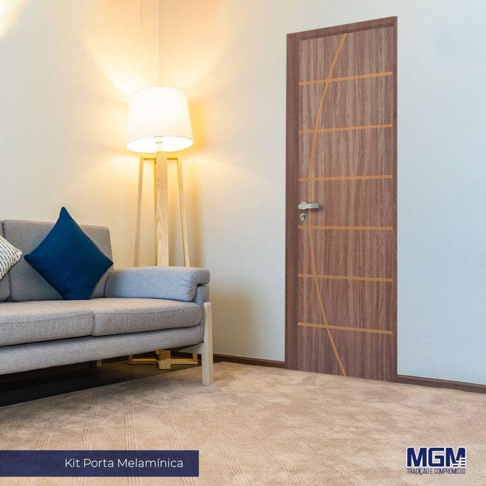 Kit Porta de Madeira Decorada 212x65cm com Batente de Alumínio 3,6cm Neblina MGM Carvalho Quebec