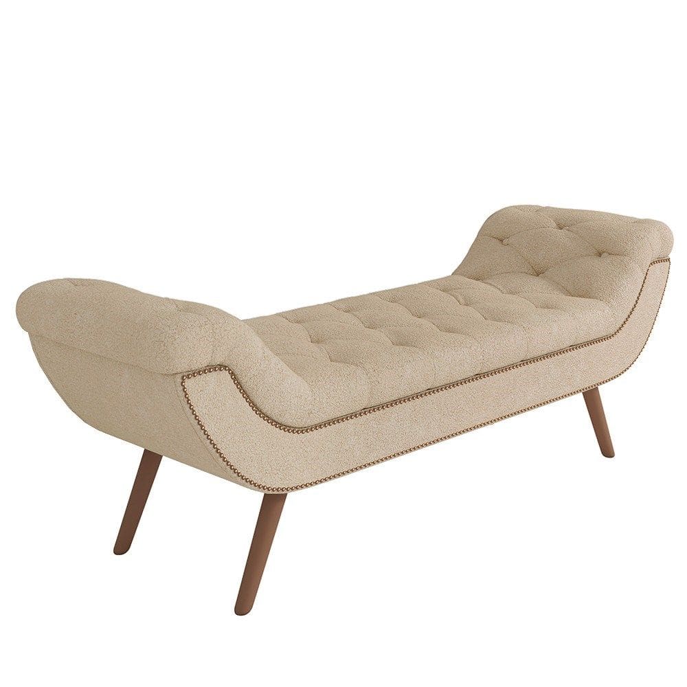 Puff Recamier Calçadeira 140cm Pés Palito Madeira Venêto P02 Bouclé Bege - Mpozenato