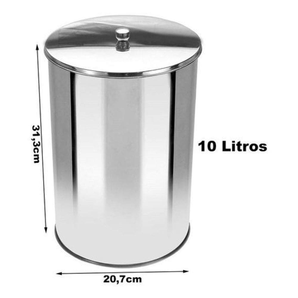 Lixeira Office Redonda Com Tampa Em Aço Inox 10L - Or3