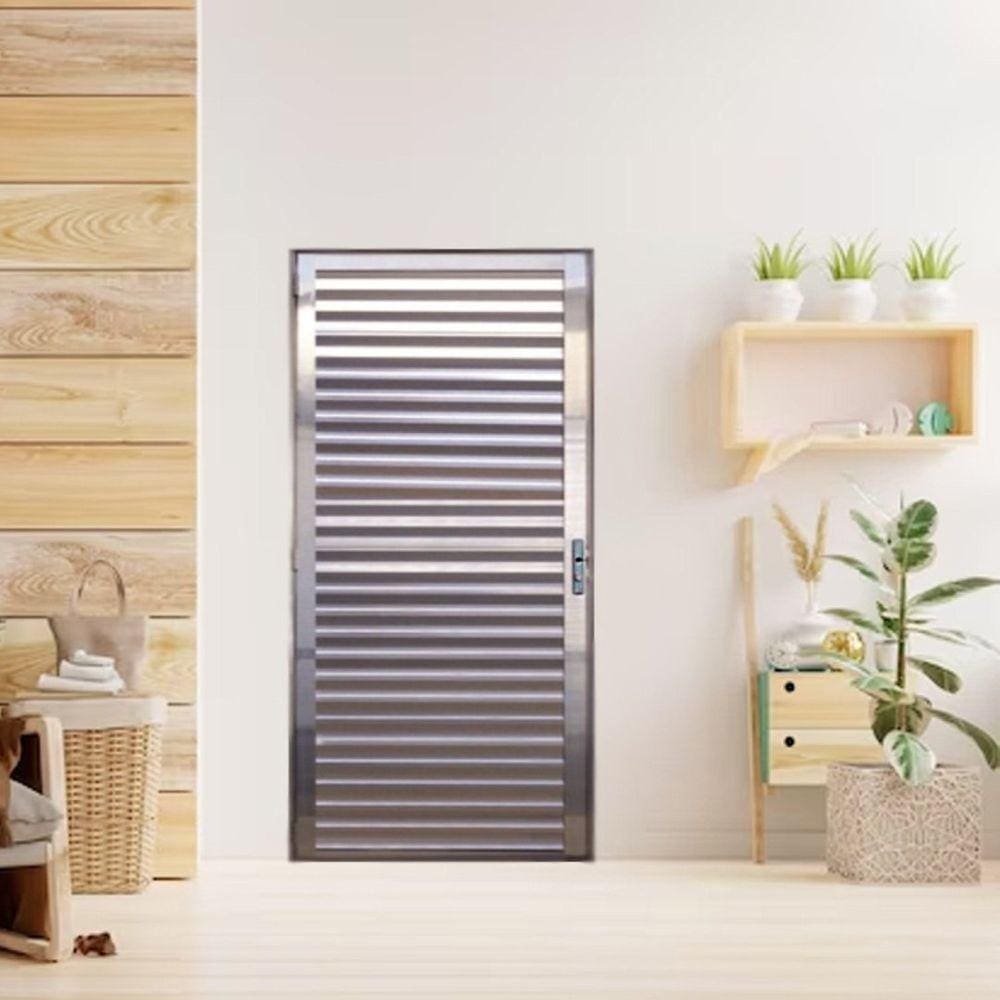 Porta Palheta de Alumínio 210 X 90cm Linha 25 Lado Direito Esquadrias Bergame Brilhante